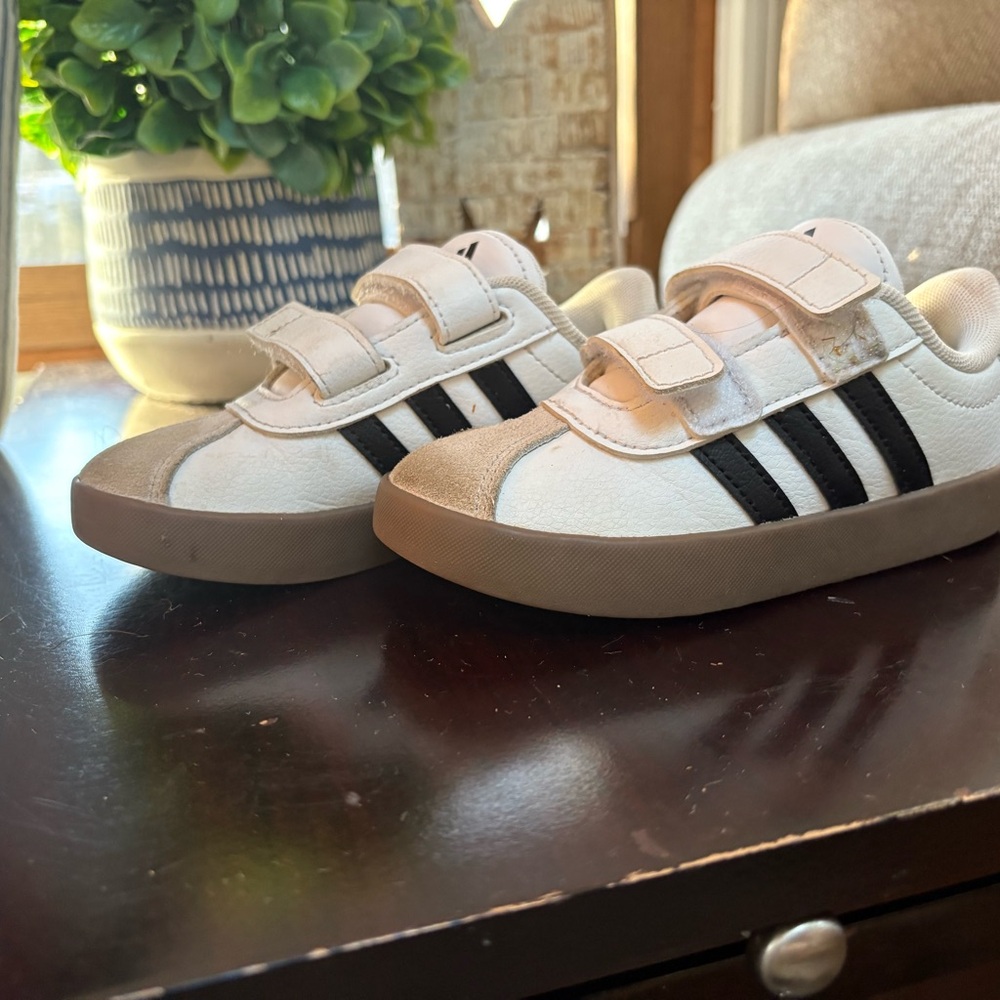 Adidas Kids' White Sneakers with Black Stripes